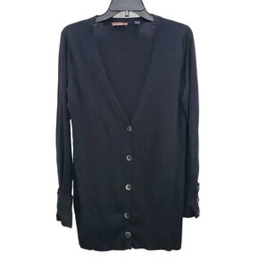 Cullen Women's Black Deep V-neck‎ Button Front Silk Cashmere Blend Cardigan Sz M